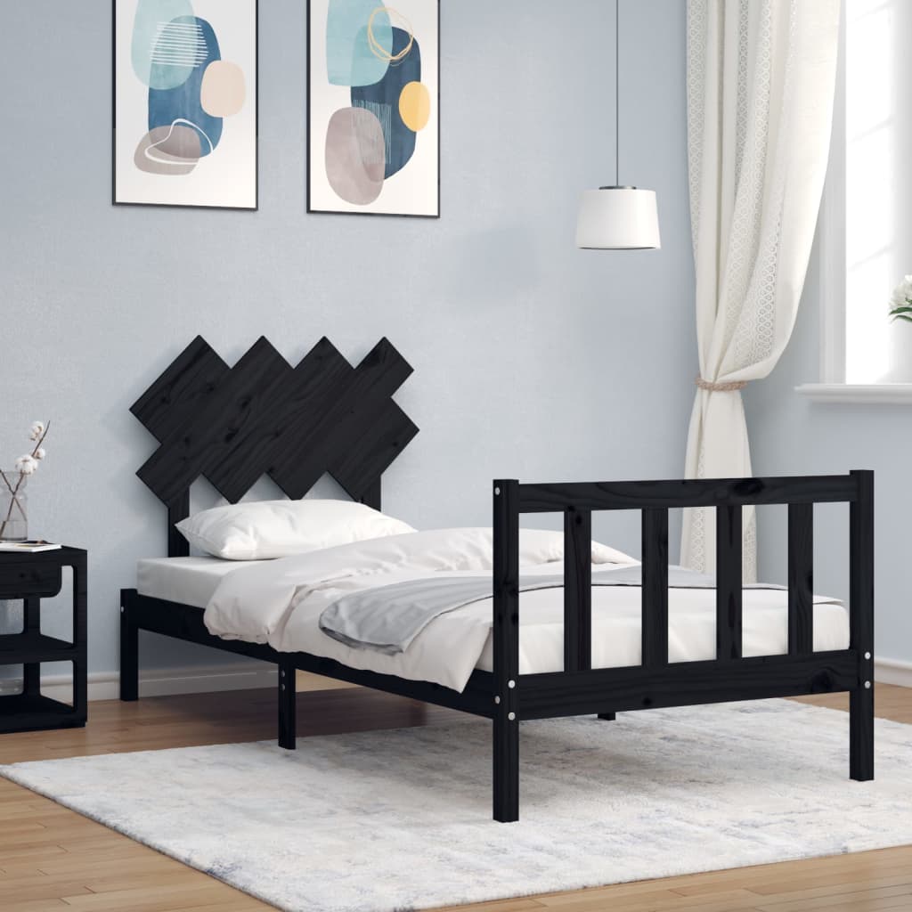 Bed Frame With Headboard Black Single Solid Wood