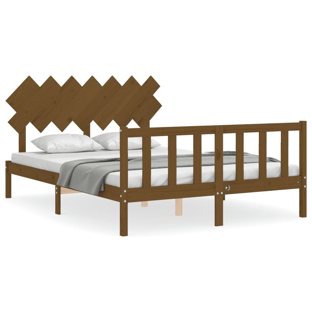 Bed Frame With Headboard Honey Brown King Size Solid Wood