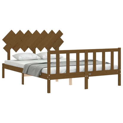 Bed Frame With Headboard Honey Brown King Size Solid Wood