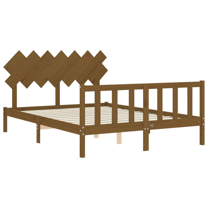 Bed Frame With Headboard Honey Brown King Size Solid Wood