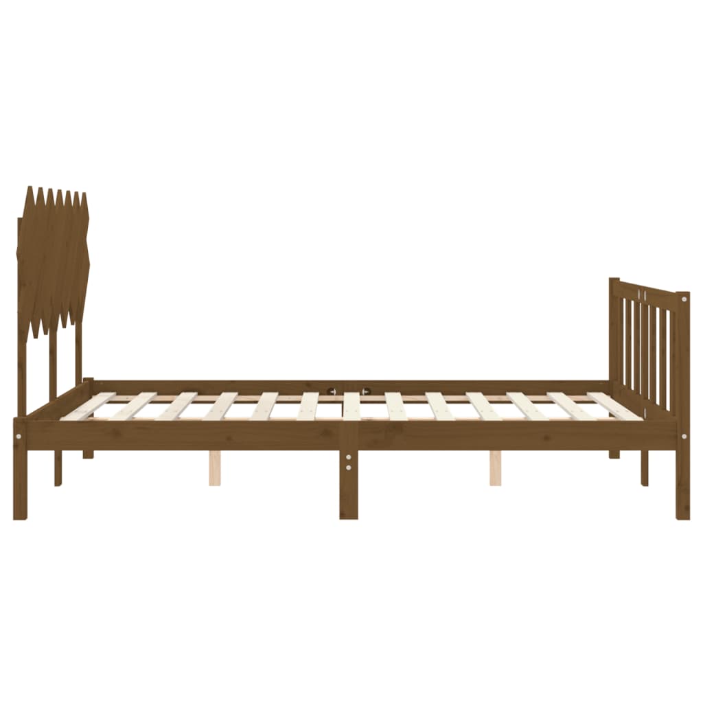 Bed Frame With Headboard Honey Brown King Size Solid Wood