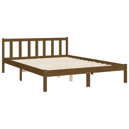 Bed Frame With Headboard Honey Brown King Size Solid Wood