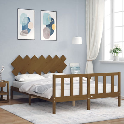 Bed Frame With Headboard Honey Brown King Size Solid Wood