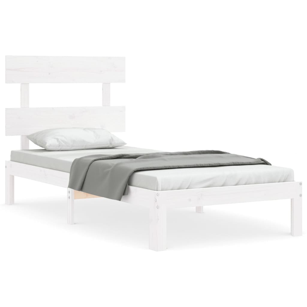 Bed Frame With Headboard White Single Solid Wood