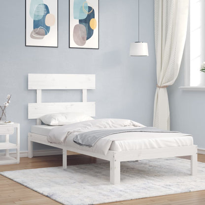 Bed Frame With Headboard White Single Solid Wood