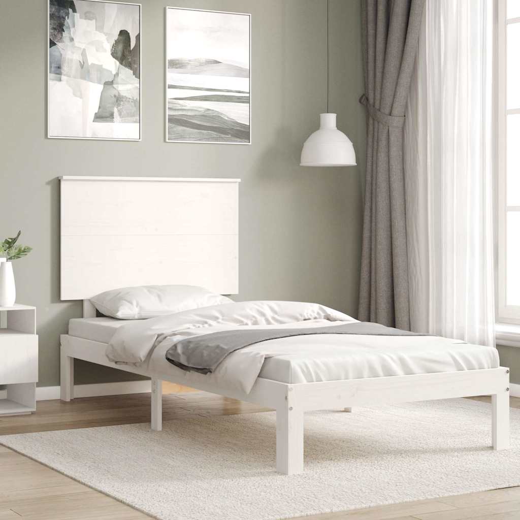 Bed Frame With Headboard White Single Solid Wood