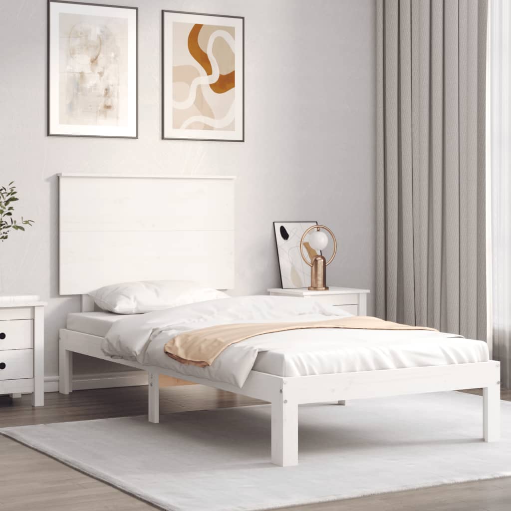 Bed Frame With Headboard White Single Solid Wood