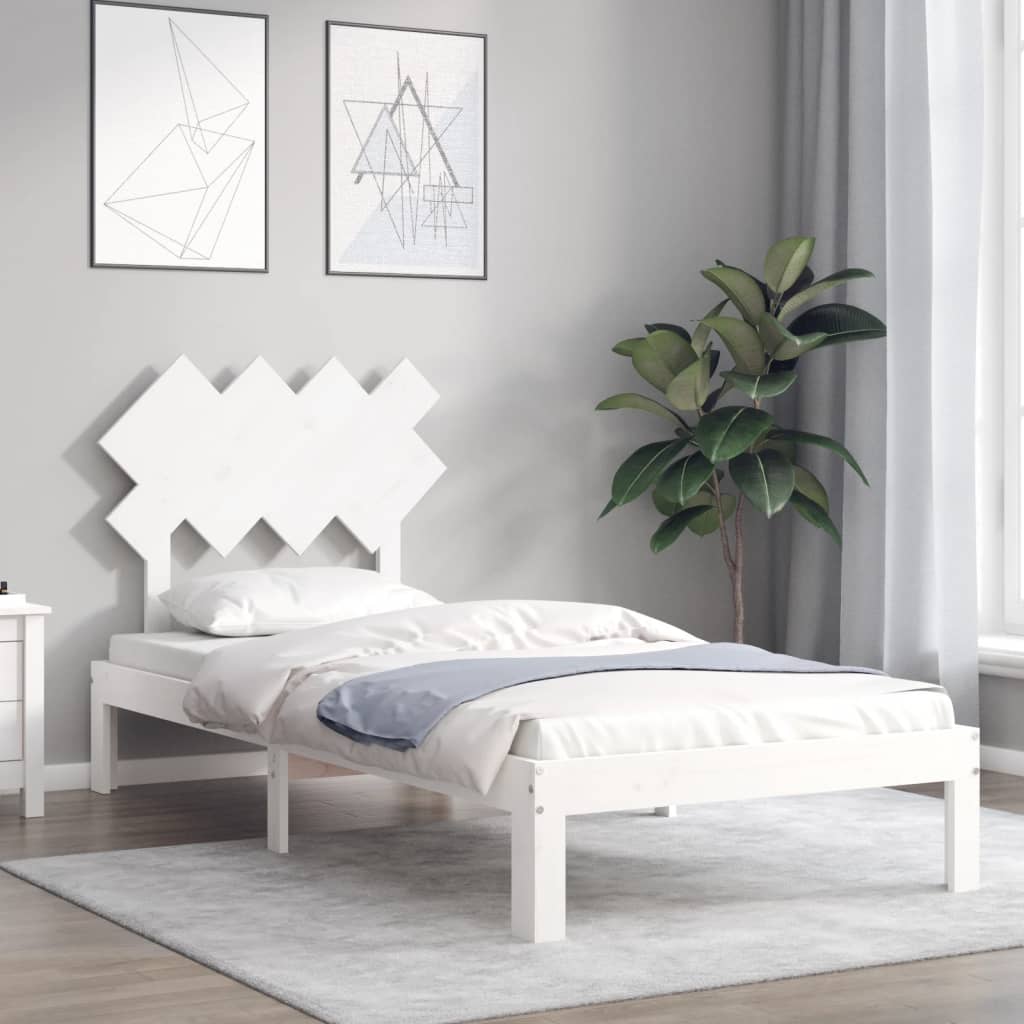 Bed Frame With Headboard White Single Solid Wood