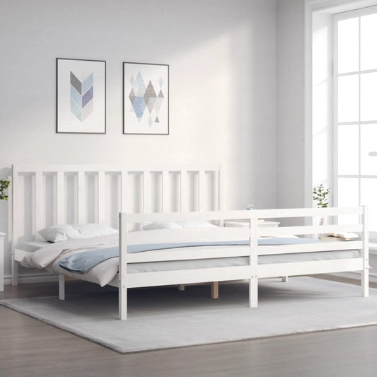 Bed Frame With Headboard White Super King Size Solid Wood