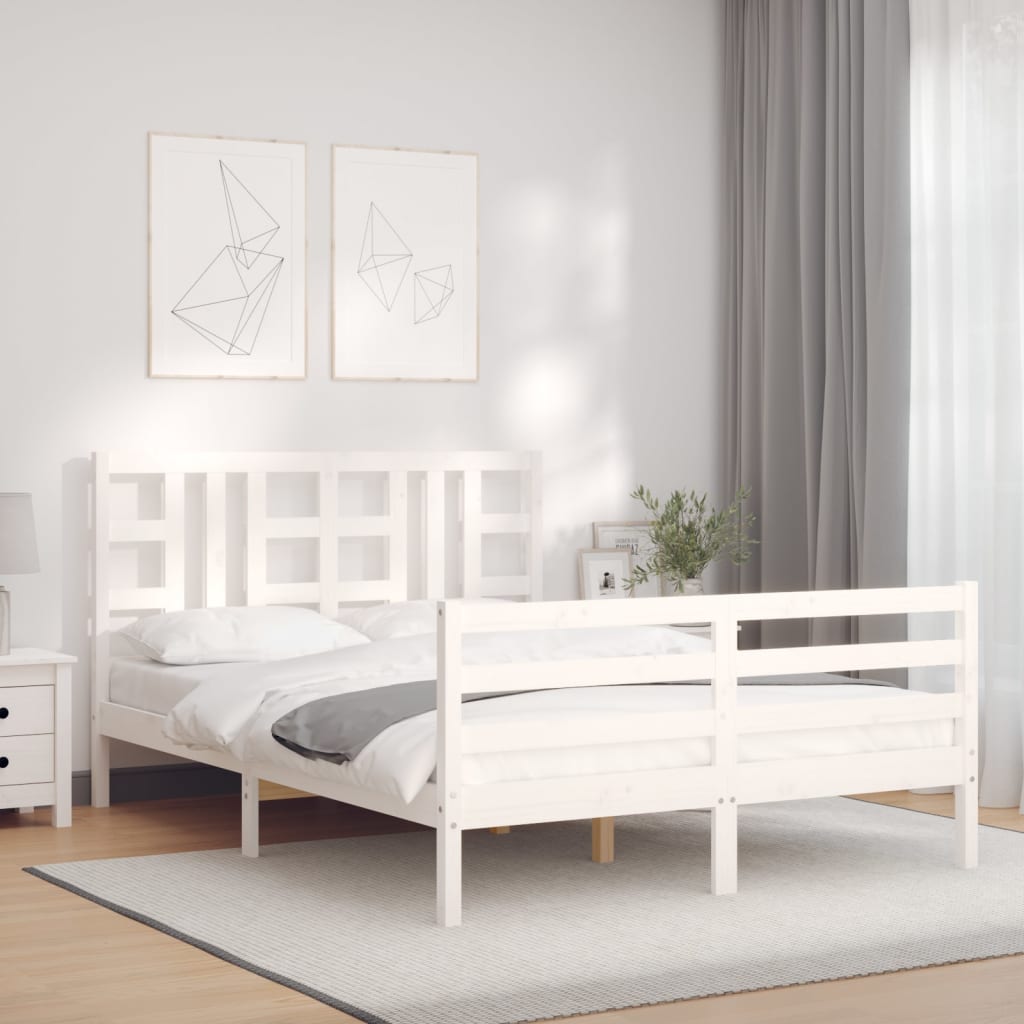 Bed Frame With Headboard White King Size Solid Wood