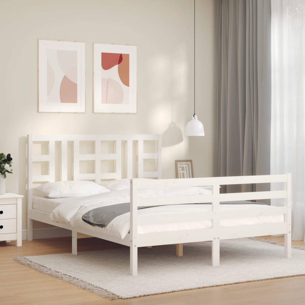 Bed Frame With Headboard White King Size Solid Wood