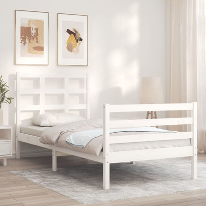 Bed Frame With Headboard White Single Solid Wood