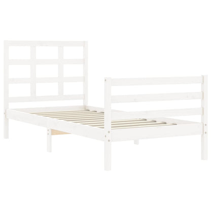 Bed Frame With Headboard White Single Solid Wood