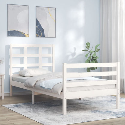 Bed Frame With Headboard White Single Solid Wood