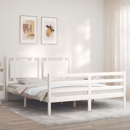 Bed Frame With Headboard White King Size Solid Wood