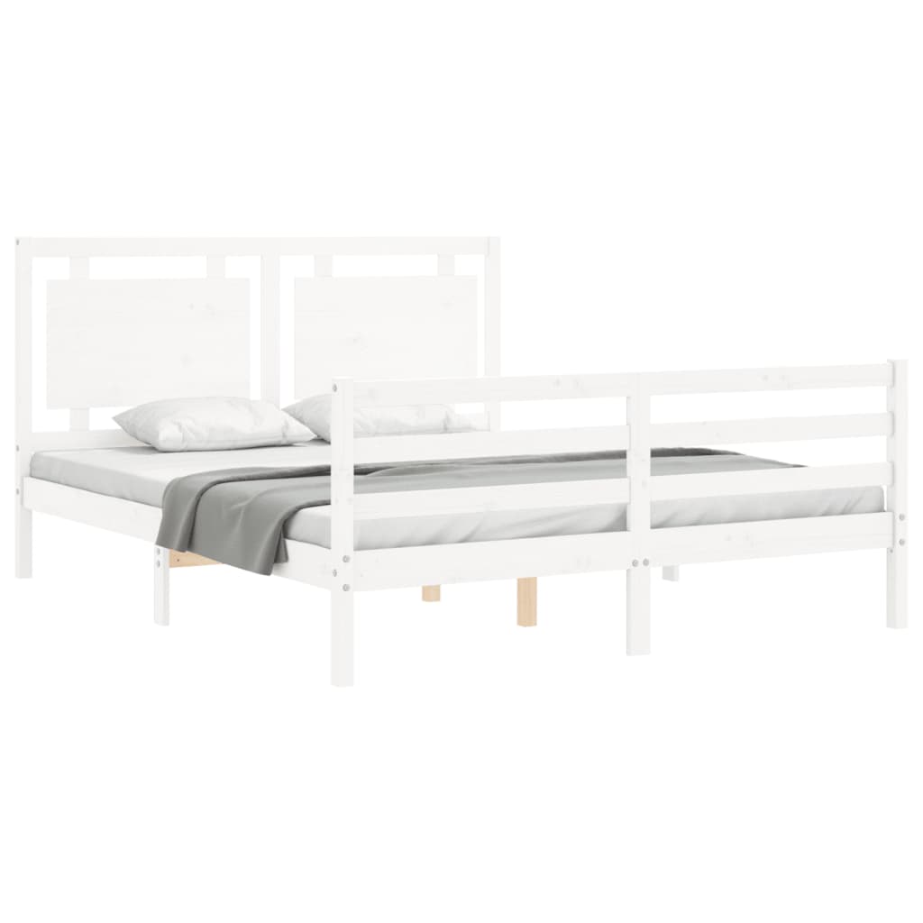 Bed Frame With Headboard White King Size Solid Wood