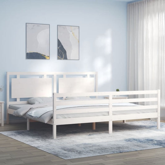 Bed Frame With Headboard White Super King Size Solid Wood