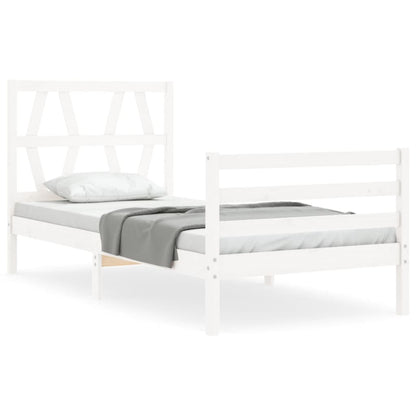 Bed Frame With Headboard White Single Solid Wood