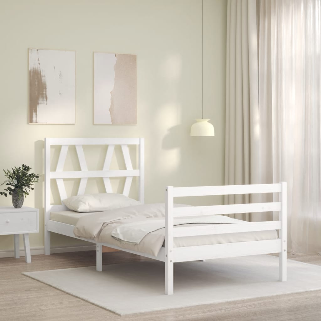 Bed Frame With Headboard White Single Solid Wood