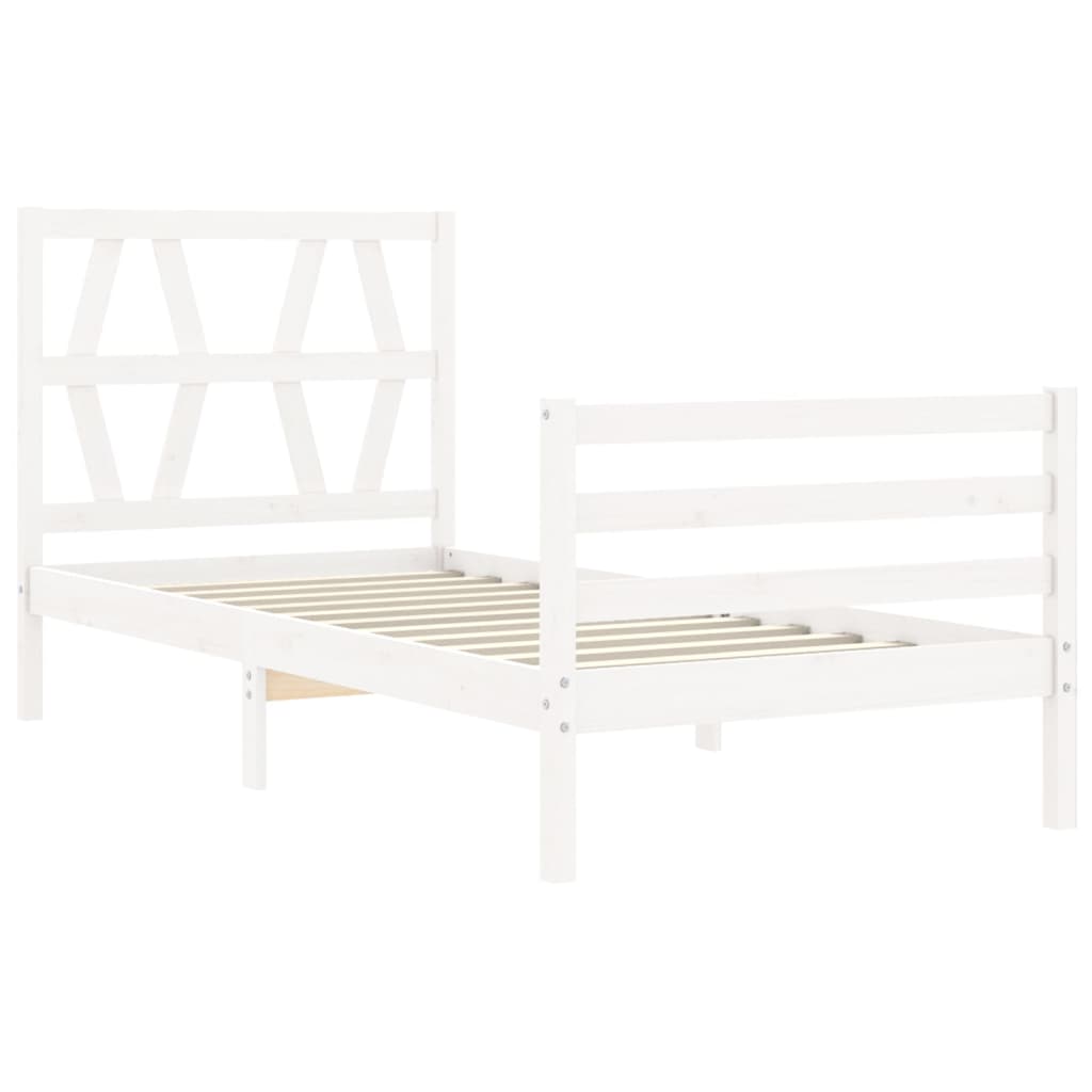 Bed Frame With Headboard White Single Solid Wood