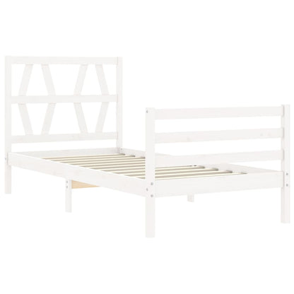 Bed Frame With Headboard White Single Solid Wood