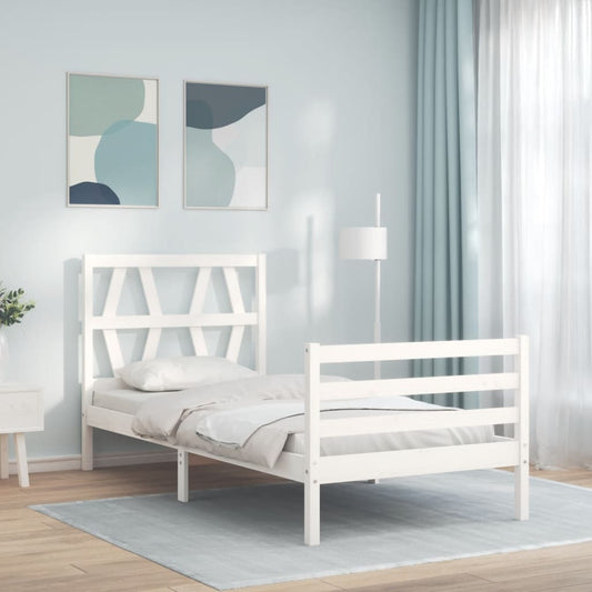 Bed Frame With Headboard White Single Solid Wood