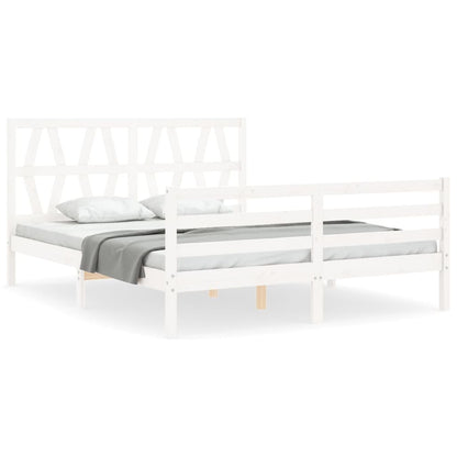 Bed Frame With Headboard White King Size Solid Wood