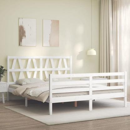 Bed Frame With Headboard White King Size Solid Wood