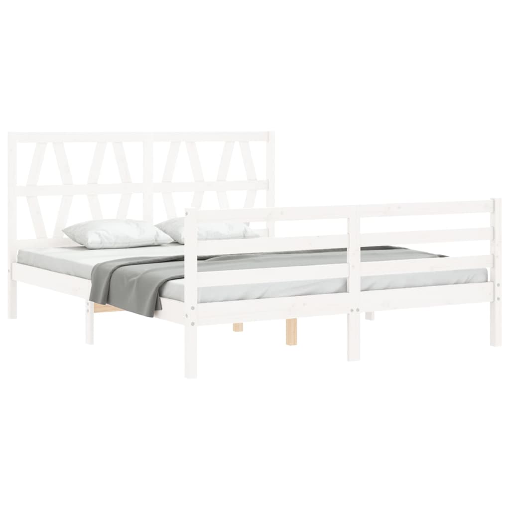 Bed Frame With Headboard White King Size Solid Wood