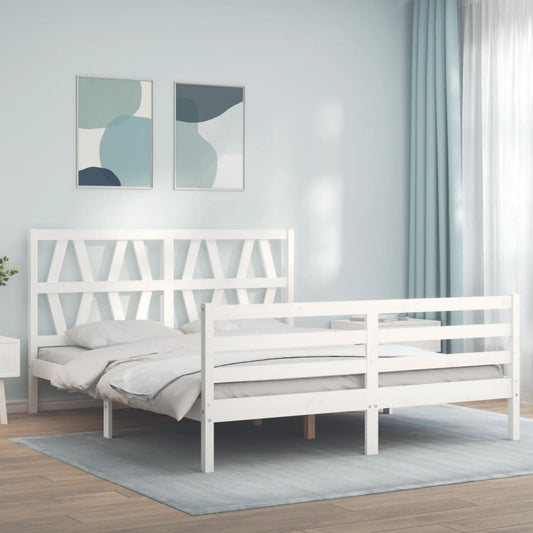 Bed Frame With Headboard White King Size Solid Wood