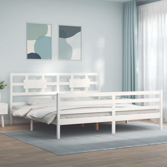 Bed Frame With Headboard White Super King Size Solid Wood