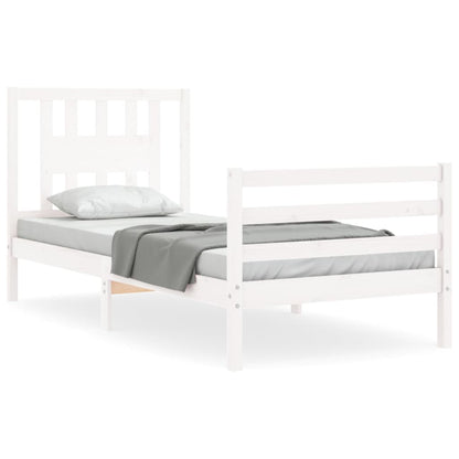 Bed Frame With Headboard White Single Solid Wood