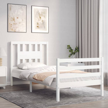 Bed Frame With Headboard White Single Solid Wood