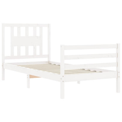 Bed Frame With Headboard White Single Solid Wood