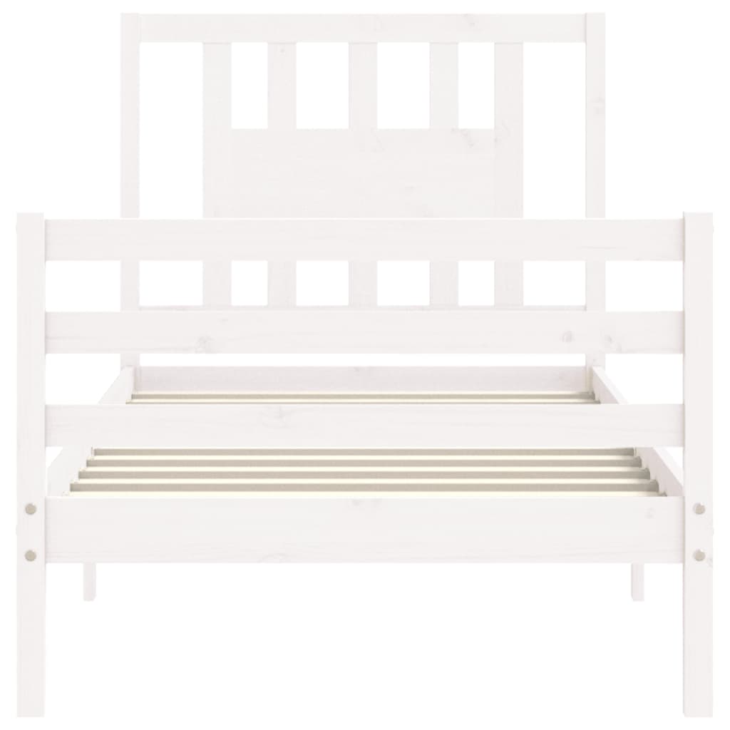 Bed Frame With Headboard White Single Solid Wood