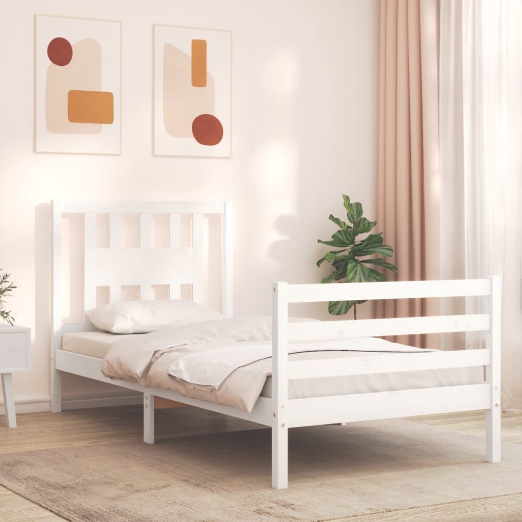 Bed Frame With Headboard White Single Solid Wood