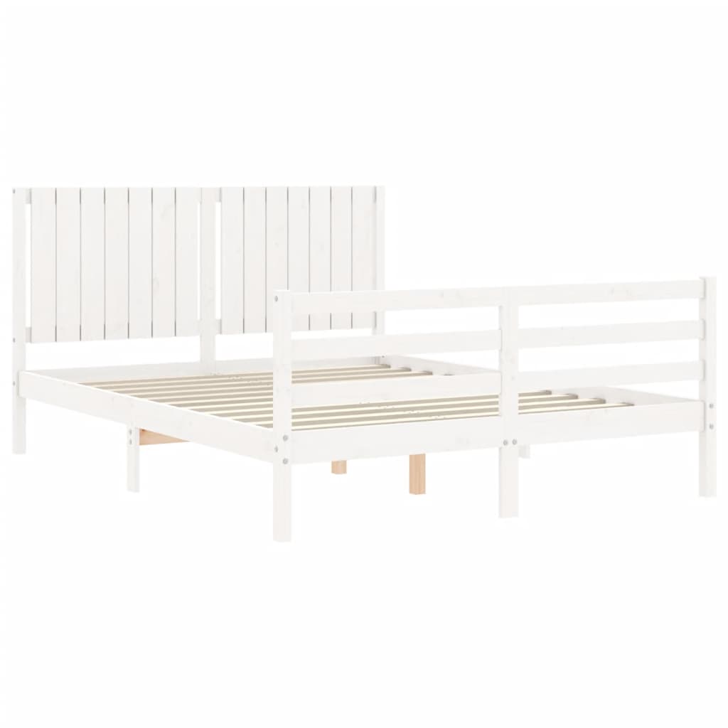 Bed Frame With Headboard White King Size Solid Wood