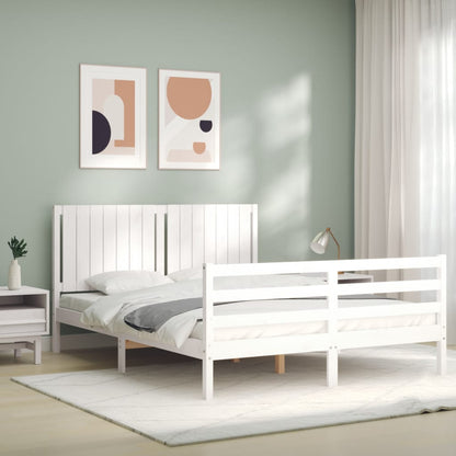 Bed Frame With Headboard White King Size Solid Wood