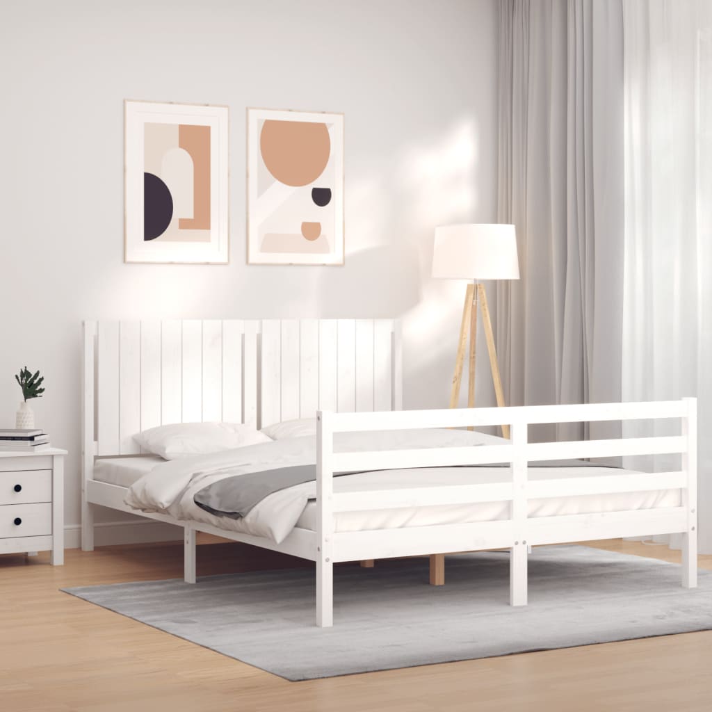 Bed Frame With Headboard White King Size Solid Wood