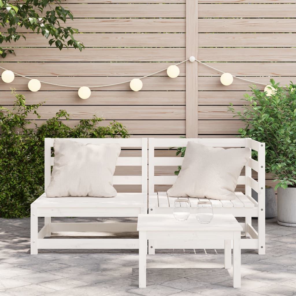 Garden Sofa 2-Seater White Solid Wood Pine