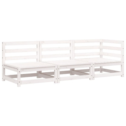 Garden Sofa 3-Seater White Solid Wood Pine