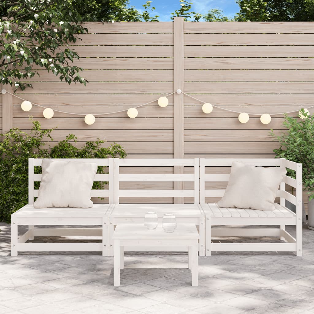 Garden Sofa 3-Seater White Solid Wood Pine