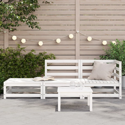 Garden Sofa With Footstool 2-Seater White Solid Wood Pine