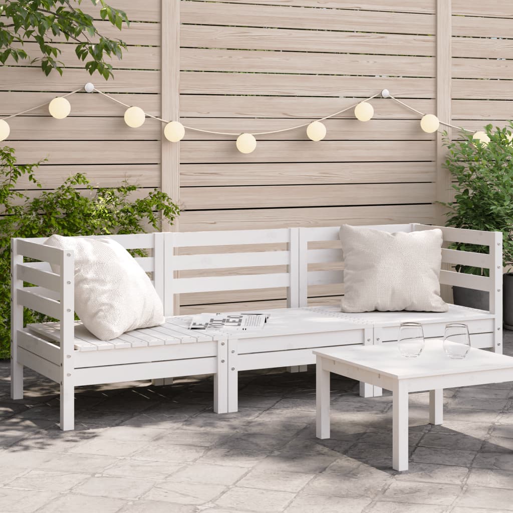 Garden Sofa 3-Seater White Solid Wood Pine