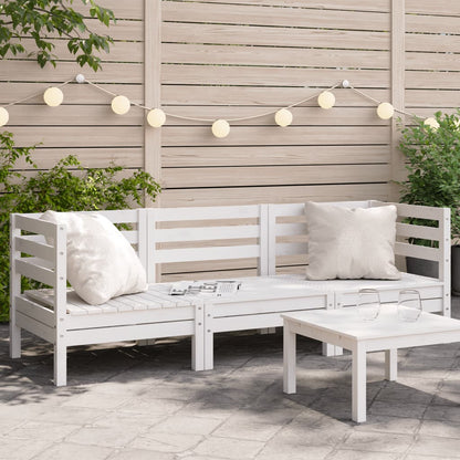 Garden Sofa 3-Seater White Solid Wood Pine