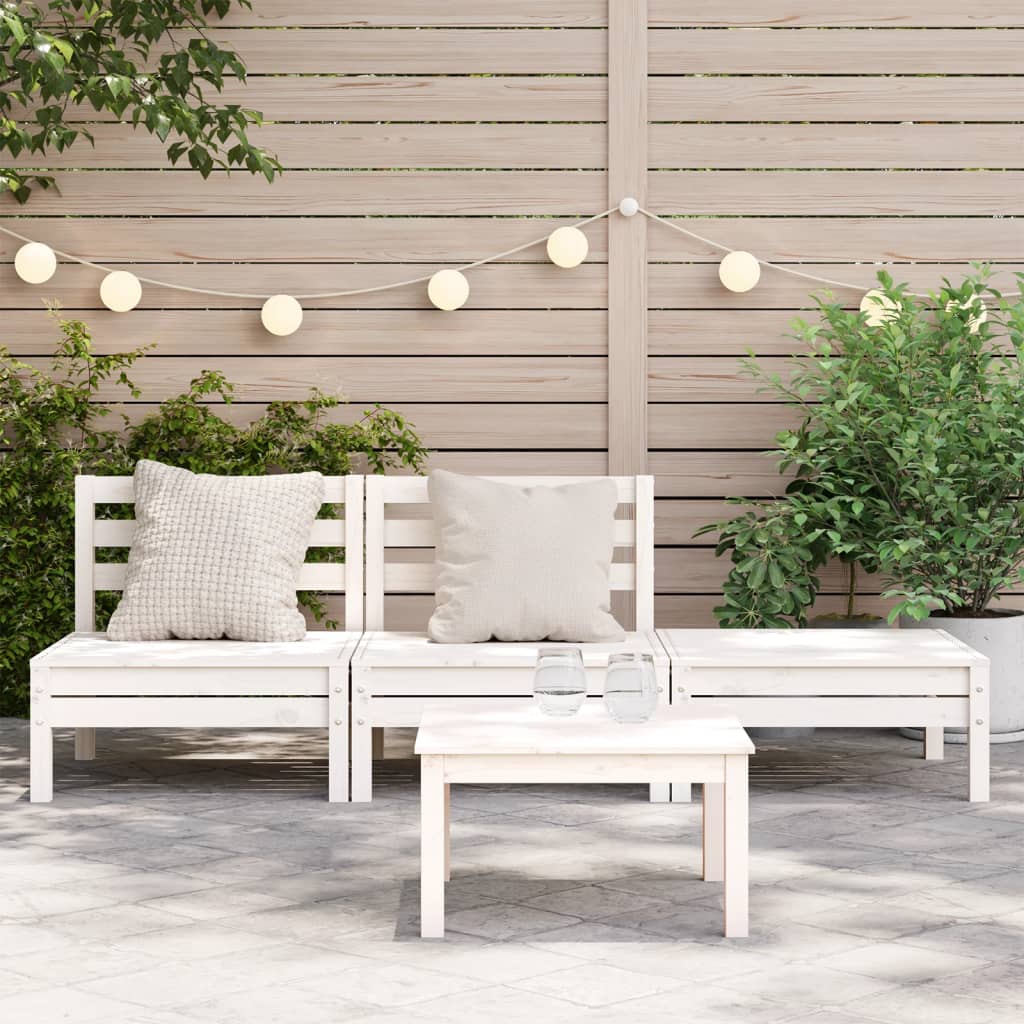 Garden Sofa 3-Seater White Solid Wood Pine