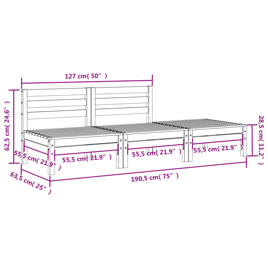 Garden Sofa 3-Seater White Solid Wood Pine