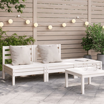 Garden Sofa 3-Seater White Solid Wood Pine