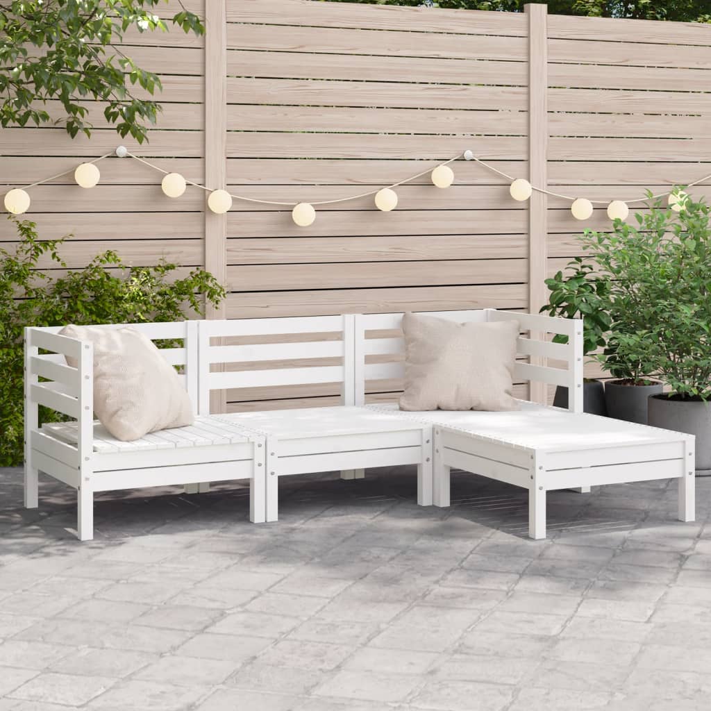 Garden Sofa 3-Seater With Footstool White Solid Wood Pine