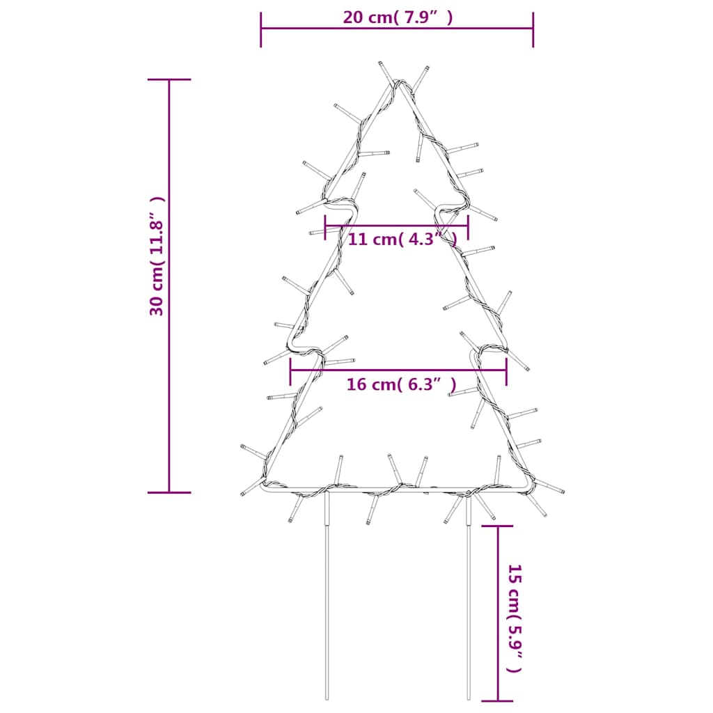 Christmas Light Decorations With Spikes 3 Pcs Tree 50 Leds 30 Cm